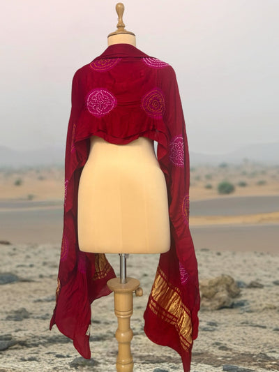 Chand Baori Red Bandhani Dupatta