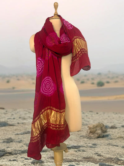 Chand Baori Red Bandhani Dupatta