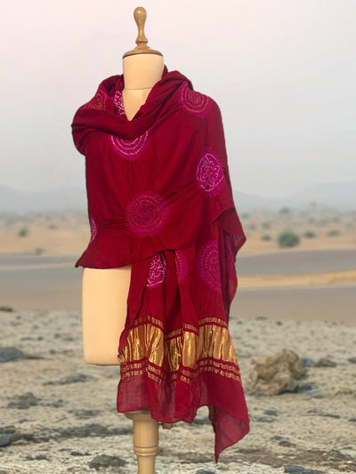 Chand Baori Red Bandhani Dupatta
