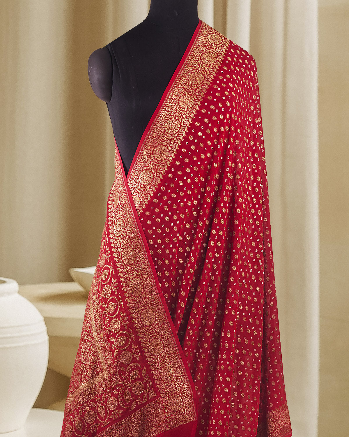 Chitrangana Red Bandhani Khaddi Georgette Saree