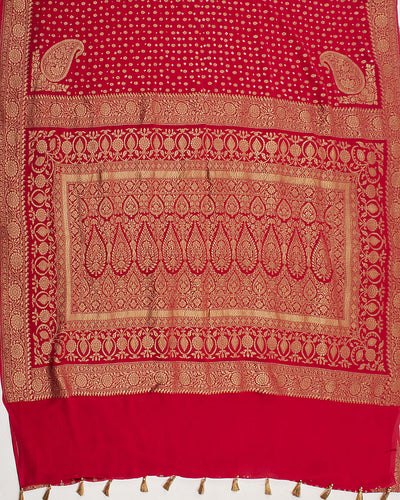 Chitrangana Red Bandhani Khaddi Georgette Saree