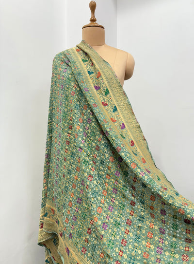 Dwarka Sea Green Bandhani Dupatta