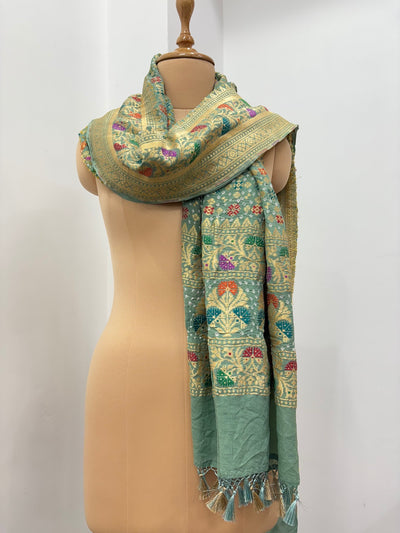 Dwarka Sea Green Bandhani Dupatta