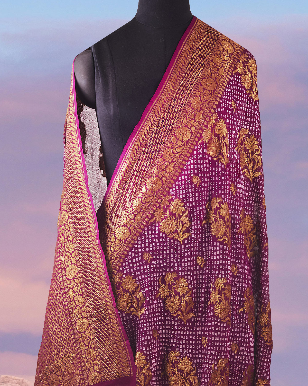 Kaushiki Magenta Bandhani Khaddi Georgette Saree