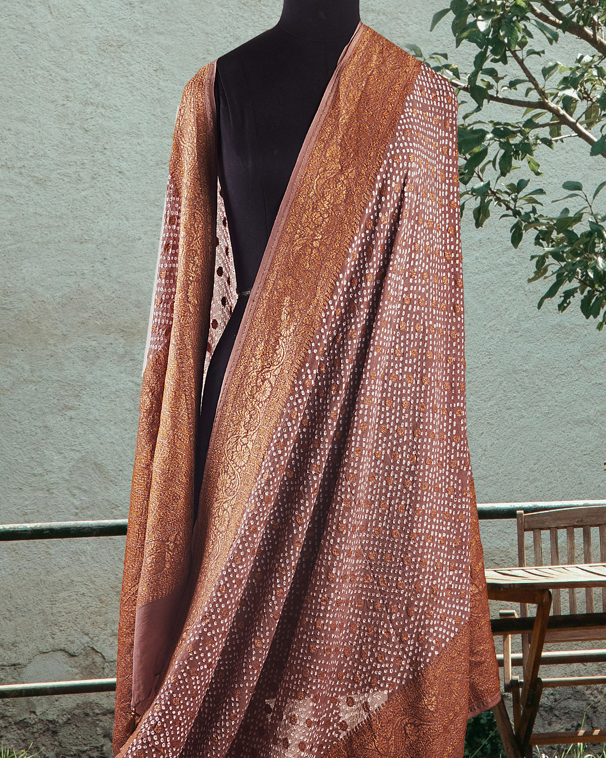Avantika Beige Bandhani Khaddi Georgette Saree