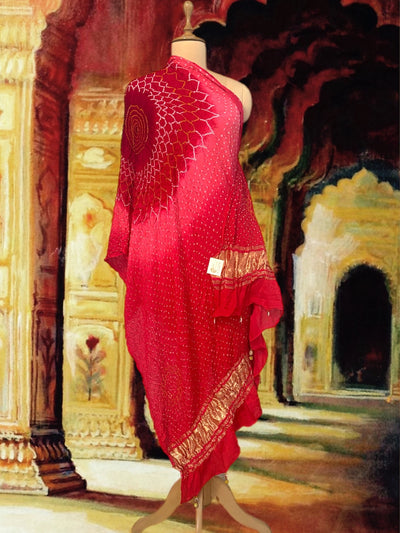 Mangla Arti Peach & Red Shaded Bandhani Dupatta