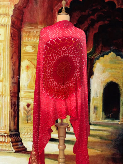 Mangla Arti Peach & Red Shaded Bandhani Dupatta