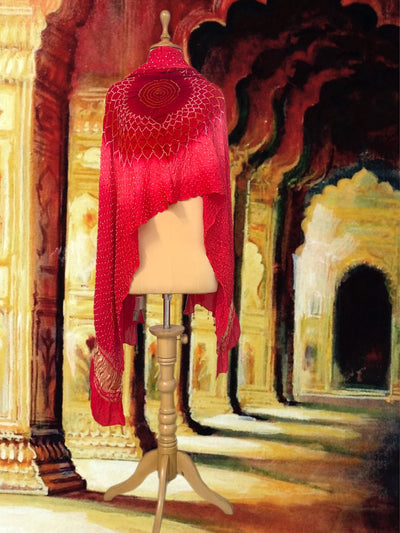 Mangla Arti Peach & Red Shaded Bandhani Dupatta