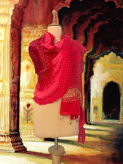Mangla Arti Peach & Red Shaded Bandhani Dupatta