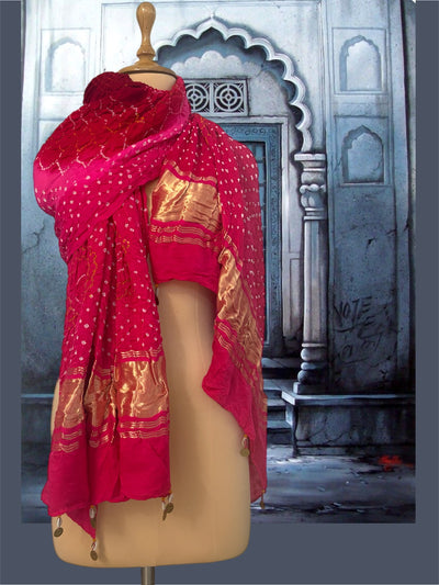Rang Rasiya Red & Pink Shaded Bandhani Dupatta