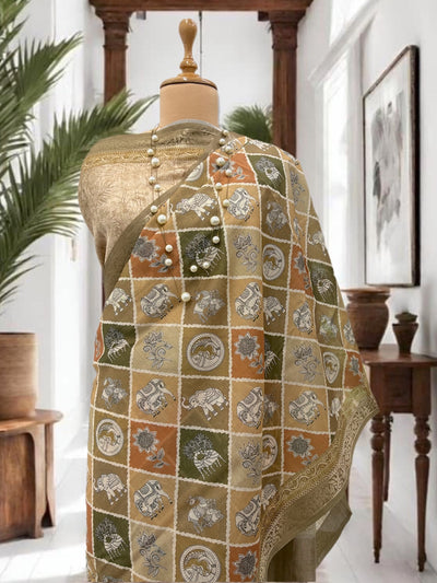 Mandana Beige Printed Cotton Saree
