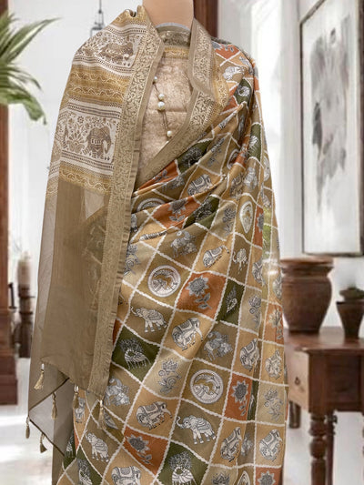Mandana Beige Printed Cotton Saree
