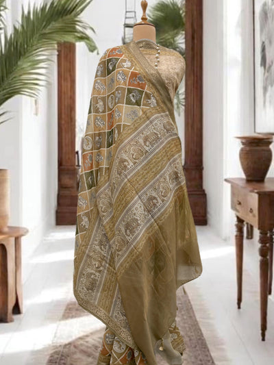 Mandana Beige Printed Cotton Saree