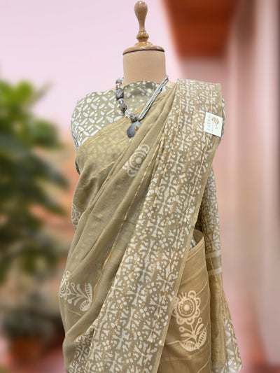 Sanganer Chikoo Cotton Saree