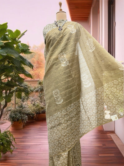 Sanganer Chikoo Cotton Saree
