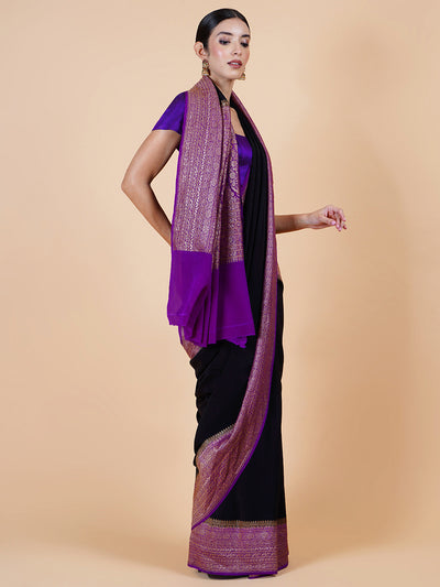 Pallava Black Crepe Silk Saree