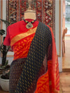 Black & Orange Ikat Cotton Saree