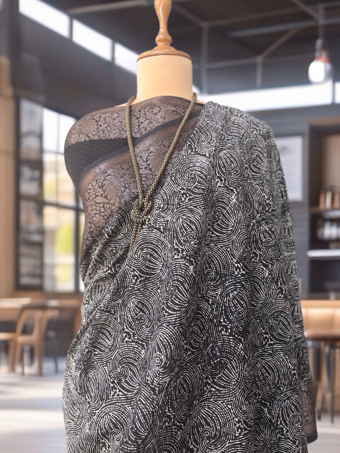 Dokra Black Printed Cotton Saree
