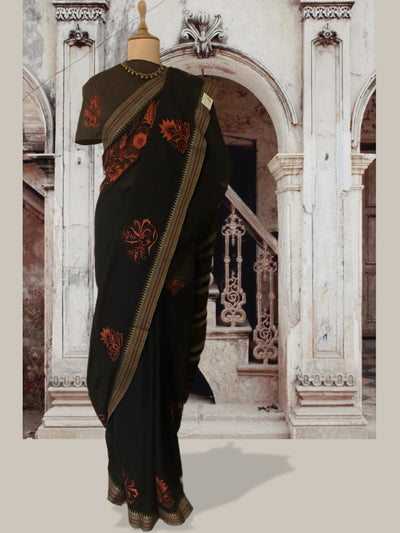 Tunisia Black Embroidered Cotton Saree