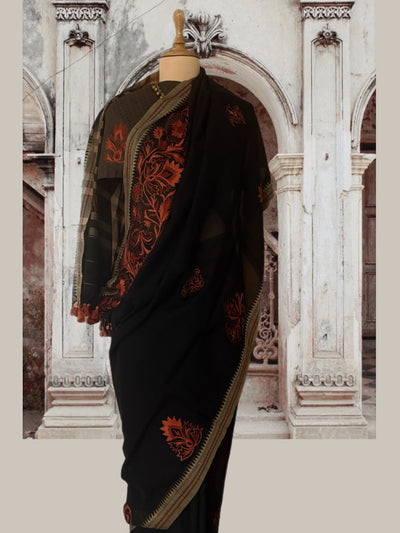 Tunisia Black Embroidered Cotton Saree