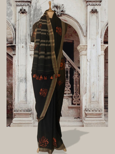 Tunisia Black Embroidered Cotton Saree