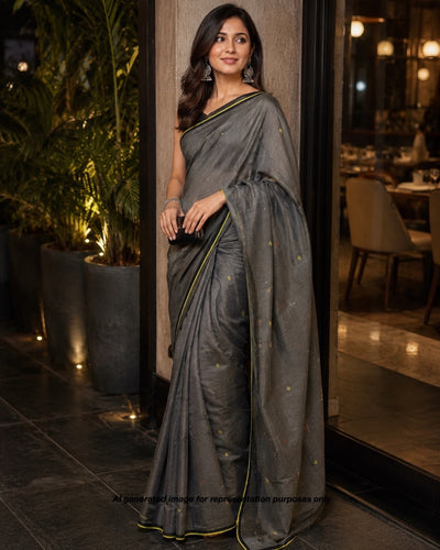 Ebony Black Tissue Checks Sari