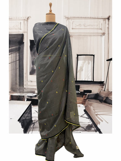 Ebony Black Tissue Checks Sari