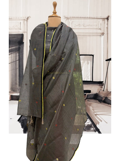 Ebony Black Tissue Checks Sari