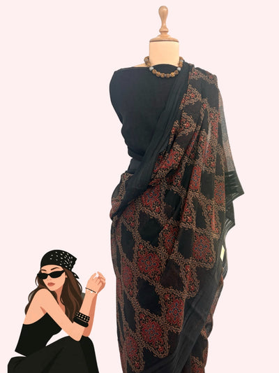 Aztec Black Cotton Kota Saree