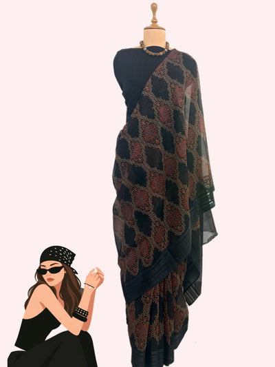 Aztec Black Cotton Kota Saree