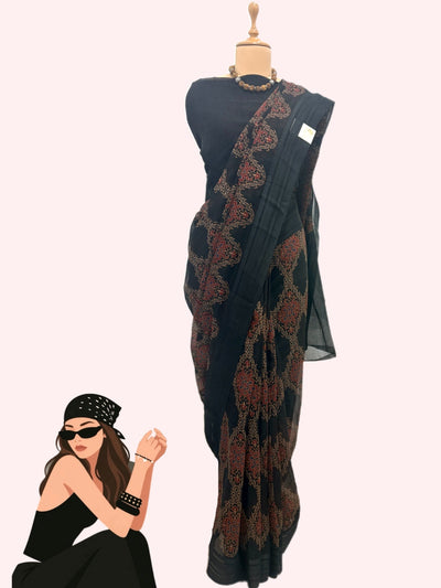 Aztec Black Cotton Kota Saree