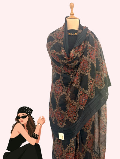 Aztec Black Cotton Kota Saree