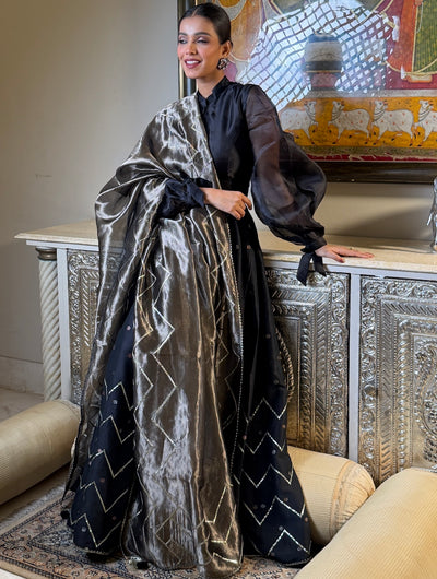 Black Crinkled Lehenga Dupatta Set
