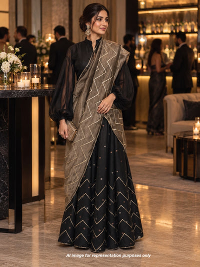 Black Crinkled Lehenga Dupatta Set