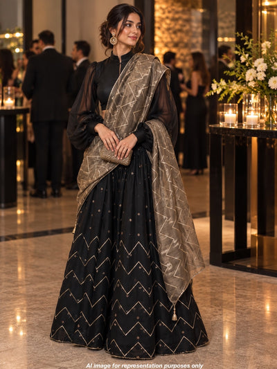 Black Crinkled Lehenga Dupatta Set
