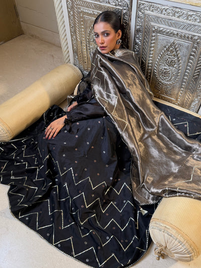Black Crinkled Lehenga Dupatta Set