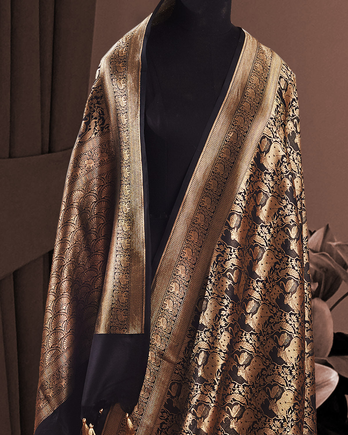 Nandanvan Black Silk Saree
