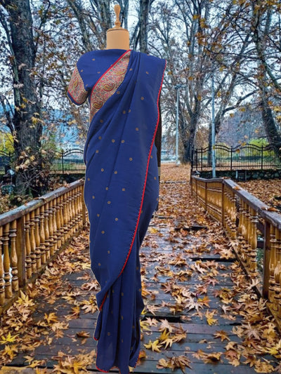 Mehrunissa Blue Kashmiri Jamavar Matka Georgette Saree