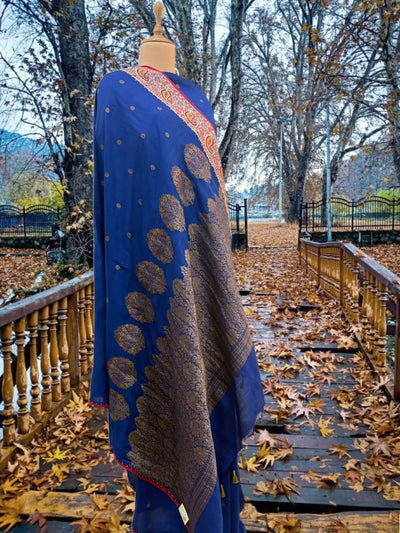 Mehrunissa Blue Kashmiri Jamavar Matka Georgette Saree