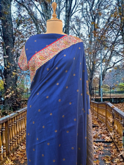 Mehrunissa Blue Kashmiri Jamavar Matka Georgette Saree