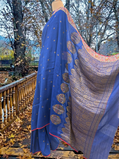 Mehrunissa Blue Kashmiri Jamavar Matka Georgette Saree