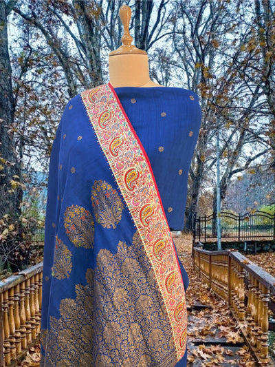 Mehrunissa Blue Kashmiri Jamavar Matka Georgette Saree