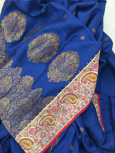 Mehrunissa Blue Kashmiri Jamavar Matka Georgette Saree