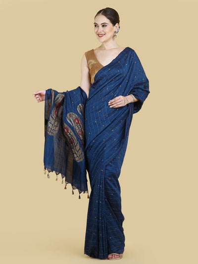 Checkers Blue Matka Georgette Sari