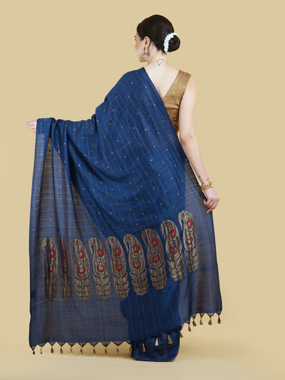 Checkers Blue Matka Georgette Sari