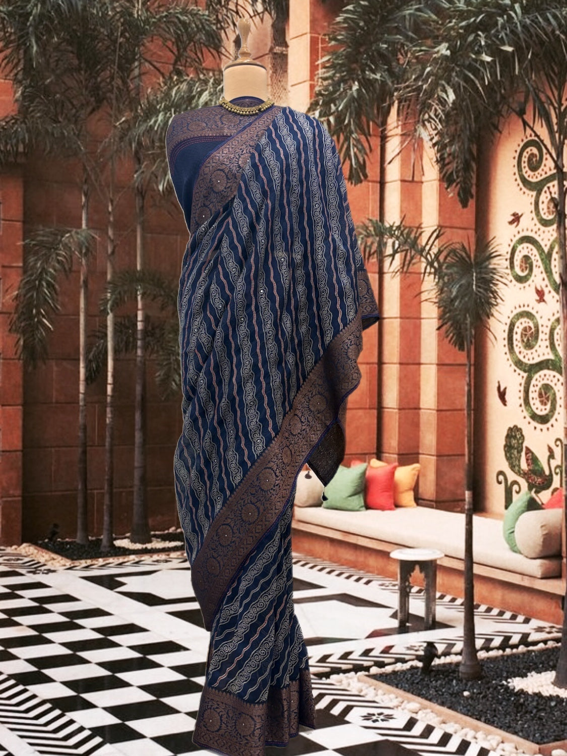 Shekhawat Blue Printed Cotton Saree