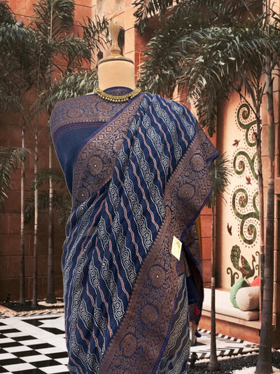 Shekhawat Blue Printed Cotton Saree