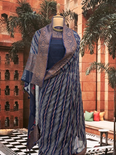 Shekhawat Blue Printed Cotton Saree