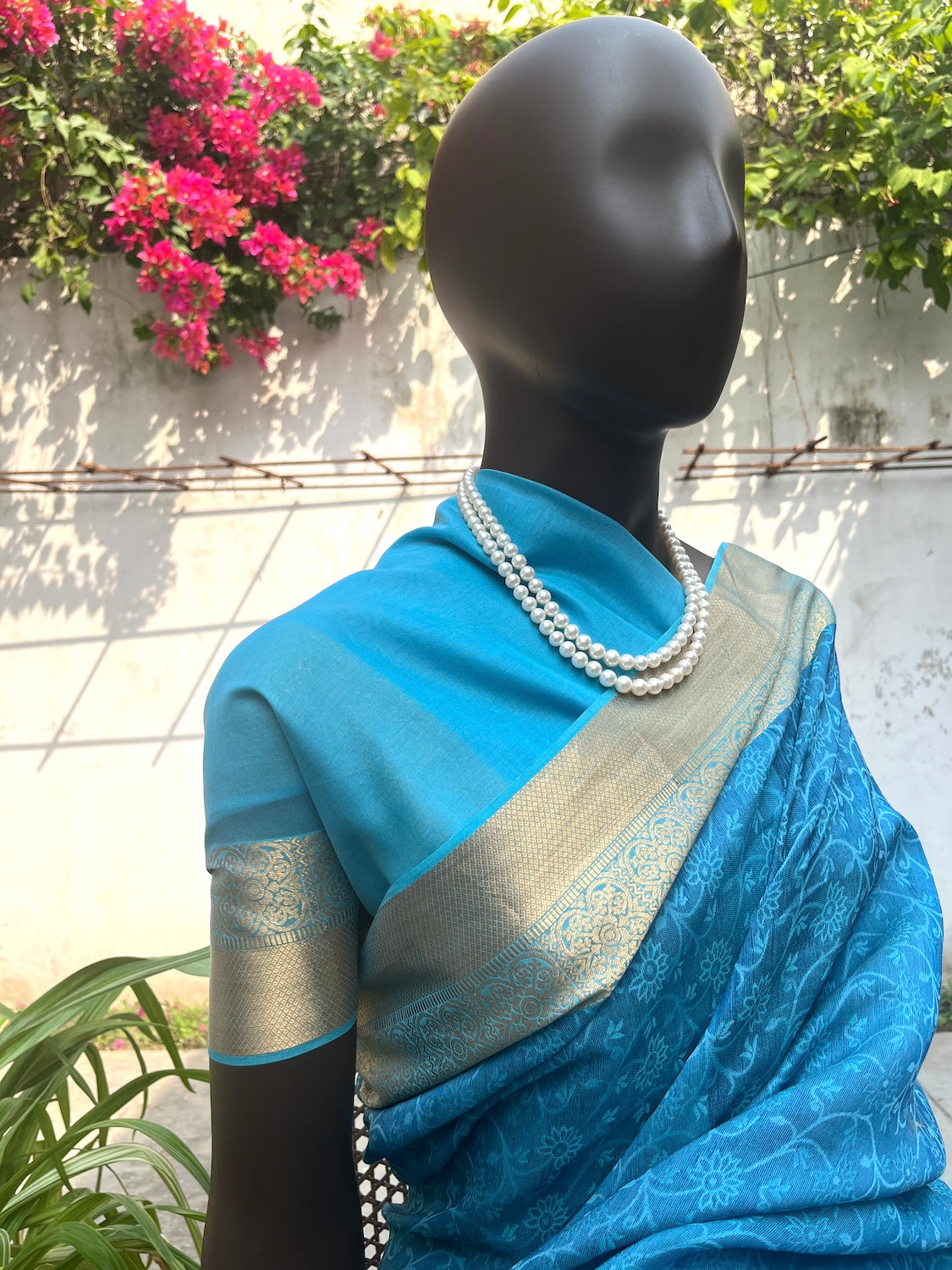 Samudra Blue Cotton Silk Tanchoi Saree