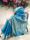 Samudra Blue Cotton Silk Tanchoi Saree
